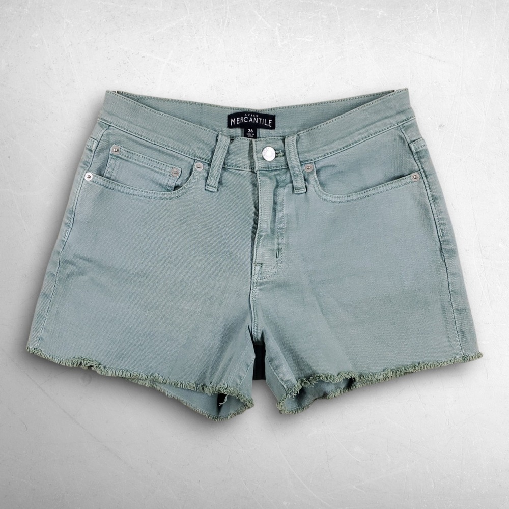 J.Crew Mercantile Cutoff Denim Shorts Women 26 Green Preppy Coastal Beach Boho
